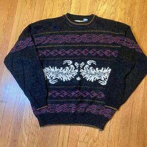 Vintage Adam Sloane Mens Large Wool Blend Fair Isle Print Outerwear Sweater